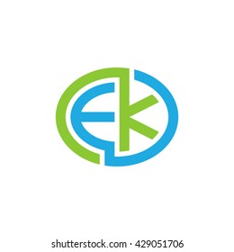 EK initial letters looping linked ellipse logo blue green
