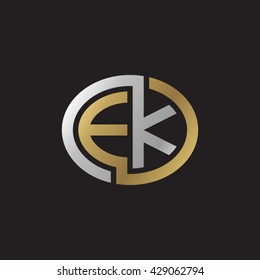 EK initial letters looping linked ellipse elegant logo golden silver black background