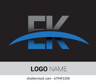 EK initial logo company name colored grey and blue swoosh design.