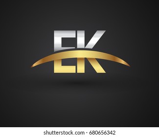 EK initial logo company name colored gold and silver swoosh design. vector logo for business and company identity.

