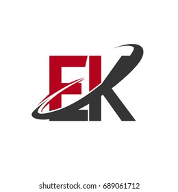 EK initial logo company name colored red and black swoosh design, isolated on white background. vector logo for business and company identity