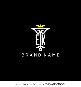 EK initial monogram brand logo design for crown vector image