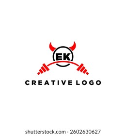 EK initial monogram for fitnes or gym logo with devil style design