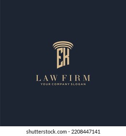 EK initial monogram lawfirm logo with pillar design