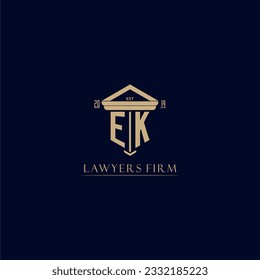 Logotipo inicial de la firma de ley de monograma EK con diseño de hitos