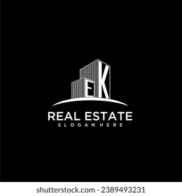 EK initial monogram logo for real estate with building style