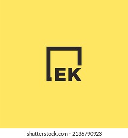 EK initial monogram logo with square style design