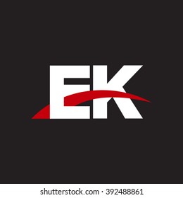 EK initial overlapping swoosh letter logo white red black background