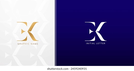 EK initials letters monogram logos designs symbol for business cards elements, branding company identity, advertisement materials golden foil, collages prints, ads campaigns, wedding invitations signs