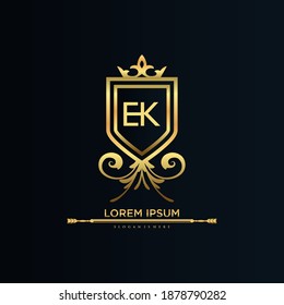 Letra EK Inicial con plantilla real.elegante con el vector de logotipo de la corona, Ilustración vectorial con logotipo de letras creativas.
