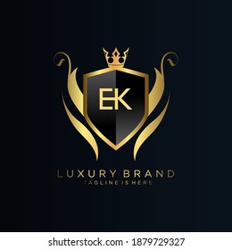 EK Letter Initial with Royal Template.elegant with crown logo vector, Creative Lettering Logo Vector Illustration.