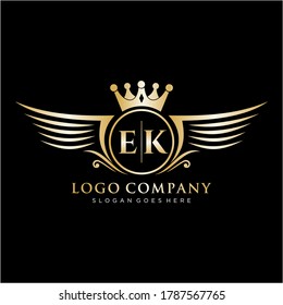 Letra EK inicial con plantilla de logotipo de ala real.