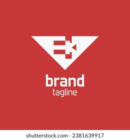 EK letter inside triangle down arrow, monogram vector logo design, in black color on red background. Unique branding concept for chemical company or modern computer shop.