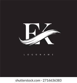 Logotipo del monograma de la letra del EK con la carrera del cepillo para la identidad moderna de la marca