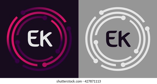 EK letters business logo icon design template elements in abstract background logo, design identity in circle, alphabet letter