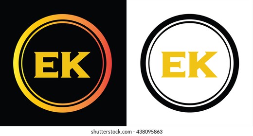 EK letters icon design template elements in abstract background logo, design identity in circle, alphabet letter