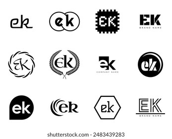 EK logo company template. Letter e and k logotype. Set different classic serif lettering and modern bold text with design elements. Initial font typography. Collection trendy business identity.