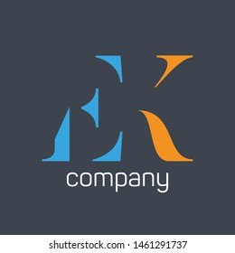 EK logo design. Company logo. Monogram. Letters E and K.