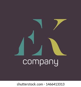 EK logo design. Company logo. Monogram letters E and K.