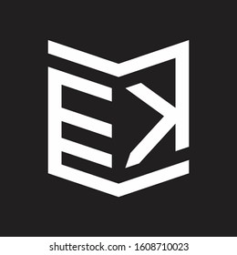 EK Logo Emblem Monogram With Shield Style Design Template Isolated On Black Background