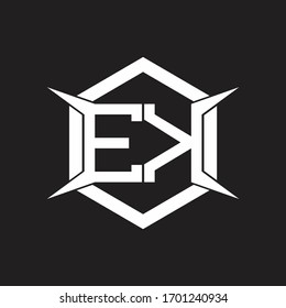 EK Logo monogram with hexagon and four taper shape design template
