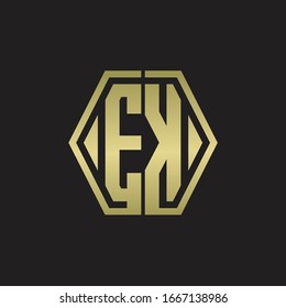 EK-Logo-Monogramm mit hexagonfarbener, abgerundeter Design-Vorlage mit goldener Farbe