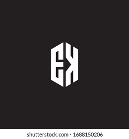 EK Logo monogram with hexagon shape style design template isolated on black background