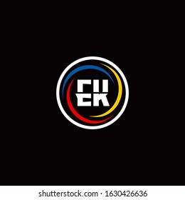EK logo monogram isolated on circle shape with 3 slash colors rounded design template