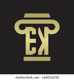 EK Logo monogram with pillar style design template with gold colors
