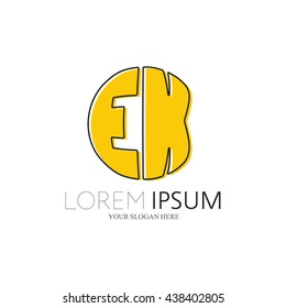 EK Logo. Vector Graphic Sphere Branding Letter Element. White Background