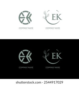 EK minimalist and classic logo set design. EK monogram circle shape vector. EK unique design.
