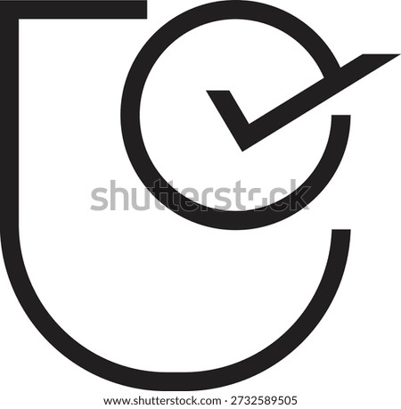 Ek modern aur clean black monoline design jo ek circular frame ke andar checkmark ko shield-like "U" shape ke saath integrate karta hai. Yeh emblem safety, verification, aur premium quality standards ko represent karta hai, jo software testing, security firms, ya product certification branding ke liye behtareen hai.