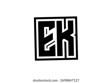 EK Modern Monogram Logo Design with Bold Geometric Shape and Minimal Frame.