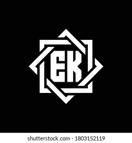 EK-Monogramm-Logo mit abstraktem Quadrat um die Design-Vorlage