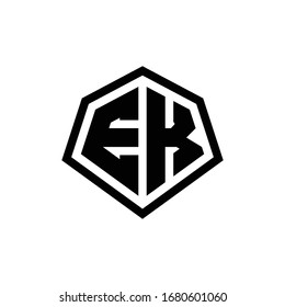EK monogram logo with hexagon shape and line rounded style design template isolated on white background