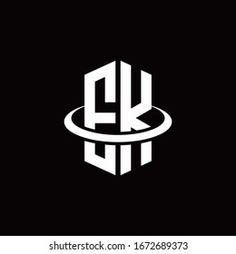 EK monogram logo in a hexagon style and surrounded by a ring