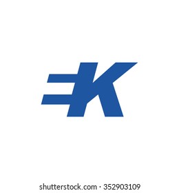 EK negative space letter logo blue