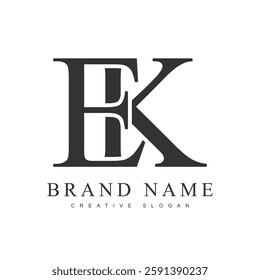 EK trendy logotype template. Initial letter e and k classic font style. Creative logo for company name or identity. Vector illustration.
