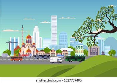 Ekaterinburg flat Russian city with a set of different buildings	