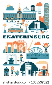 Ekaterinburg, Russia. Vector illustration of city sights