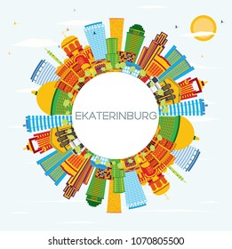 Ekaterinburg Skyline with Color Buildings, Blue Sky and Copy Space. Vector Illustration. Business Travel and Tourism Concept with Modern Buildings. Yekaterinburg Cityscape with Landmarks.