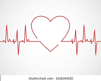 Ekg with heart. Heartbeat ecg line, monitor with signal cardiac rhythm, electrocardiographic pulsing chart or cardiogram, healthcare app vector concept