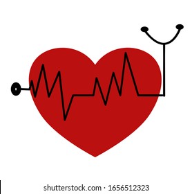 Ekg Cardíaco ondas estetoscopios cardiograma sobre fondo blanco