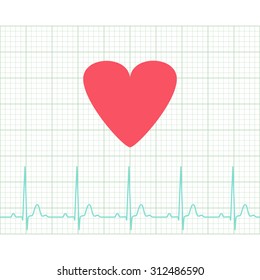 EKG - Medical Electrocardiogram On Grid Paper, Graph Of Heart Rhythm, Chart Strip, 2d Illustration, Vector, Eps 8