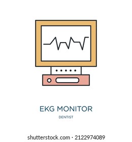 Ekg Monitor Icon From Dentist Collection. Thin Outline Ekg Monitor, Medical, Ecg Detailed Offset Lineal Color Icon Isolated On White Background. Line Vector Ekg Monitor Sign, Symbol For Web And Mobile