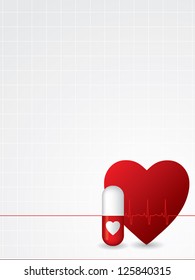 Ekg poster design with heart and pill