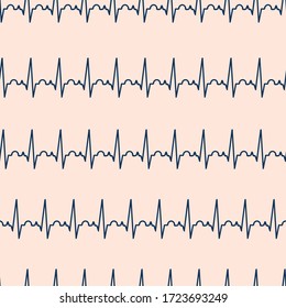 EKG Seamless Vector Pattern. Electrocardiogram Repeating Background. Health Care Related Background. Medical Design For Fabric, Hospital, Scrubs, Nurse, Doctor,