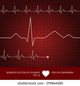 EKG Tracing Chart With Heart On Red Background. Vector Illustration.