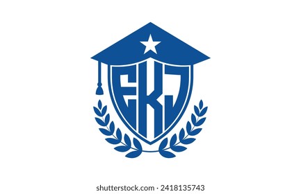EKJ initial letter academic logo design vector template. monogram, abstract, school, college, university, graduation, symbol, shield, model, institute, educational, coaching canter, tech, sign, badge