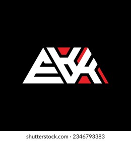 EKK triangle letter logo design with triangle shape. EKK triangle logo design monogram. EKK triangle vector logo template with red color. EKK triangular logo Simple, Elegant, and Luxurious design.
